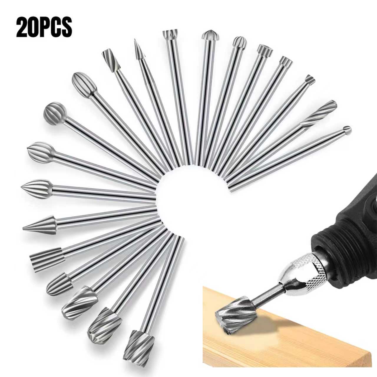 Wood Chisel Set - 20PCS Rotary Drill Bit and Burr